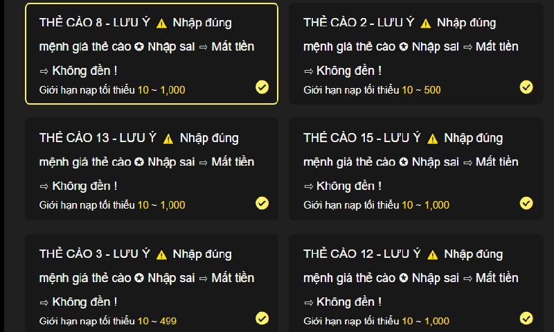 Nạp tiền nhanh chóng trên Win55 2 Bạn có thể lựa chọn giao dịch thông qua thẻ cào điện thoại